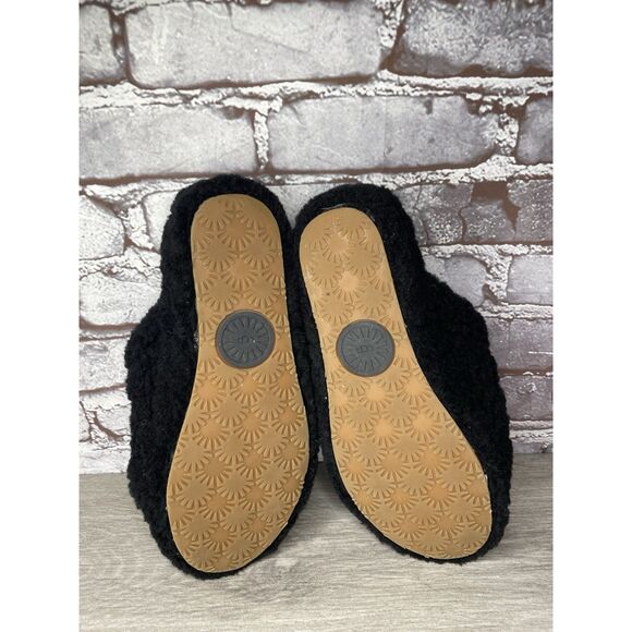 UGG Fluff Yeah Black Sheepskin Fur Slingback Slippers Sandals Women’s 8M US/39EU - Picture 9 of 16
